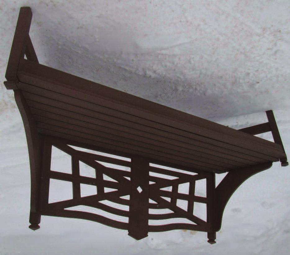 Web Bench 5 Mahogany bench features intricate joinery and angles. 6 ft. wide at front 49 in.