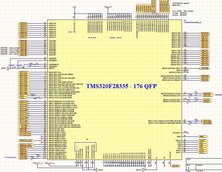 Fig. 13. Schematic of the TMS320F28335 Controller Fig. 13 shows the TI DSP controller. TMS320F2335 is the high performance TI DSP controller chip.