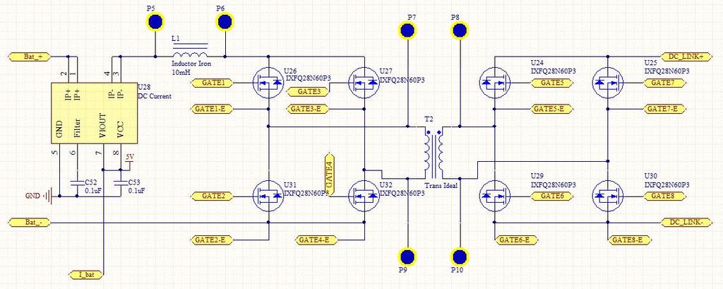2.6. Schematics Fig. 7 Battery current sensing and full bridge converter power stage circuit Fig. 7 shows the back-end dc-dc converter circuit diagram.