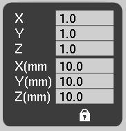 X axis scaling rate Y axis scaling rate Z axis scaling rate X axis size value Y axis size value Z axis size value Proportion lock Z axis scale Y axis scale X axis scale Overall zoom
