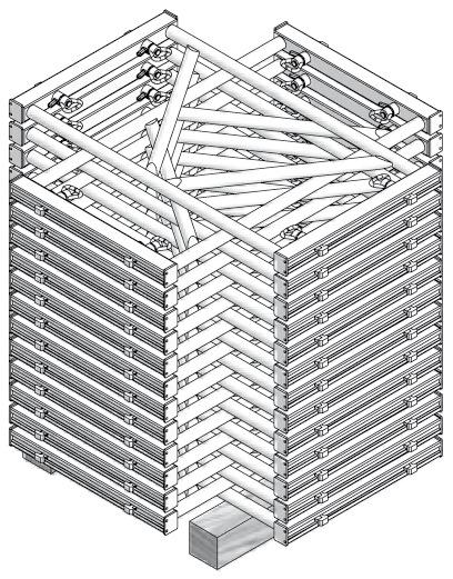 2 or 3 bundles or racks can be stacked, depending on the kind of truck.