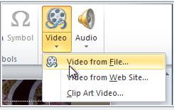 Insert a Video from a File Chọn tab Insert, click mũi tên trong