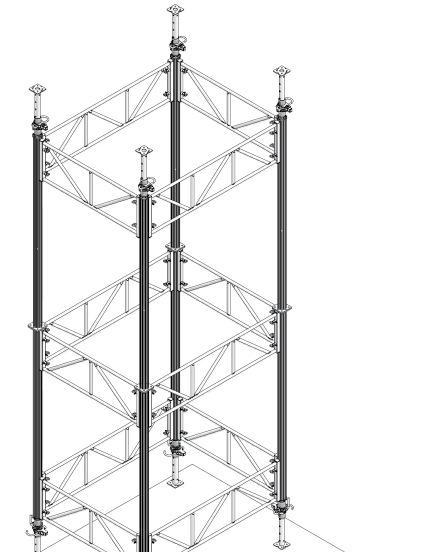 Shoring System Height combinations Examples Spin dle 450 Ext. 120 450 300 Fig. 33.1 4 props 450, 4 extension pieces 120 with 4 spindles and 8 frames. AR: 4,48 to 6,50 m Fig. 33.2 4 props 450 with 4 props 300 and 12 frames.