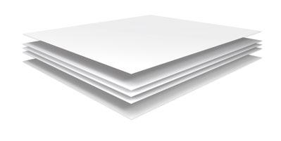 Solid white. A white decor on a compact laminate with white core looks lighter when used on chipboard.