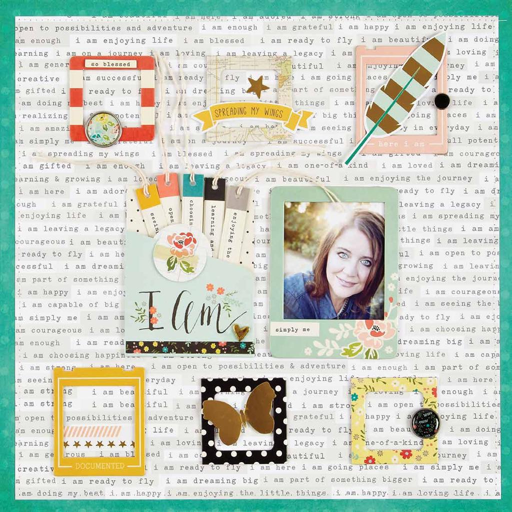 Simple Tip: Add stickers to Interactive Element pieces to describe who you are, as Rebecca did on her layout.