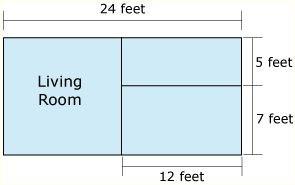17. Mr. Desai is going to have new carpet installed on his rectangular living room floor. Part of the floor plan of his house is shown below. What is the area in square feet of Mr.