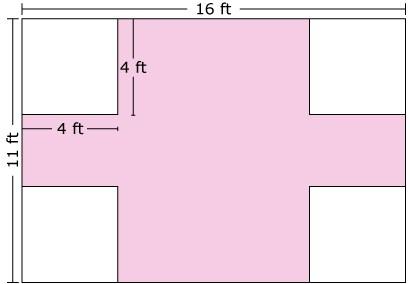 46. Simon plans to carpet the floor of a rectangular room as represented by the shaded part of the diagram below.
