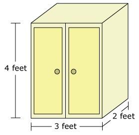 61. Shania's bathroom cabinet is in the shape of a rectangular prism. The cabinet's dimensions are shown below.