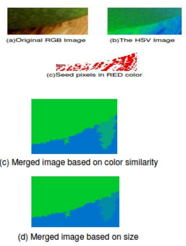 they are connected. Fourth, a seeded region growing method is used to segment the image based on seed regions. Finally, region-merging is used to merge similar or small regions. Fig.6.