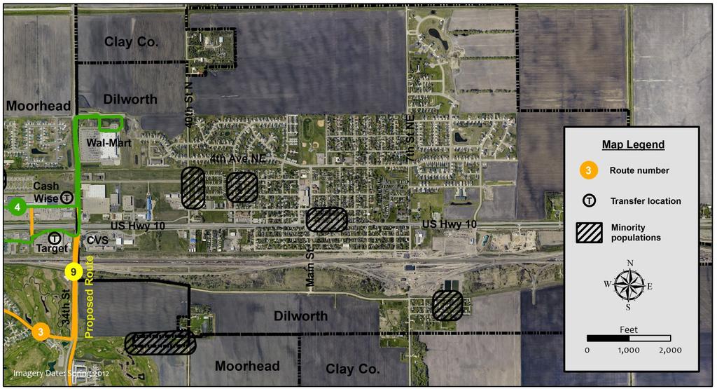 Proposed New Route 6 Wal Mart (Dilworth), Cash Wise (Moorhead), City of Dilworth Study Area The study area for proposed Route 6 consists of the City of Dilworth and a portion of east Moorhead.