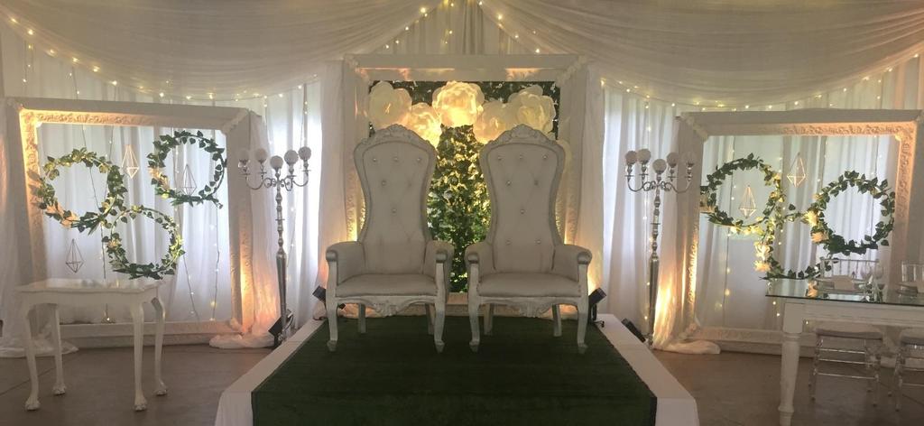 00 WALL & CEILING DRAPING = BASED ON EXACT VENUE SIZE LARGE CRYSTAL CHANDELIERS R 200.