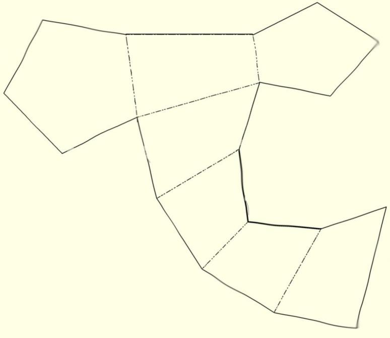 The package would be made from a single sheet of card. A sketched surface development showing the outer surface of the package design is shown below.