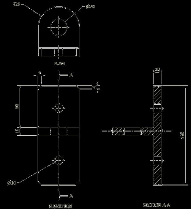 e) An Orthographic production drawing is produced from the 3D CAD model as shown below. There are errors in the drawing. State 3 errors in the production drawing.