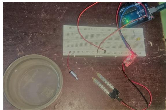 3.6 Moisture Sensor Circuit Connection: The connections for connecting the soil moisture sensor FC-28 to the Arduino in digital mode are as follows: 1. VCC of FC-28-5V of Arduino 2.
