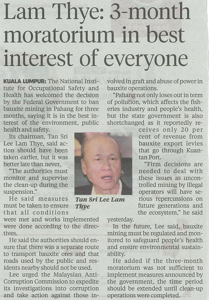 Headline : Lam Thye: 3-month moratorium in best interest of