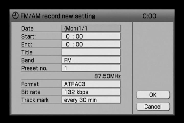 Programarea înregistrărilor (Recording Timer) Puteţi configura cronometrele pentru înregistrarea unui program radio sau a semnalului provenind de la un echipament extern conectat la terminalul AUDIO