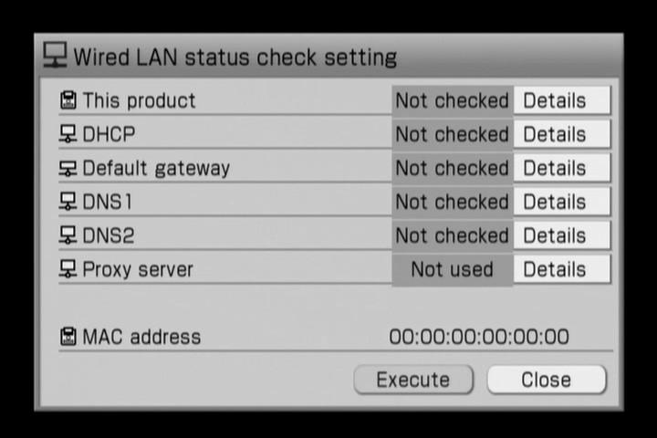 Verificarea stării reţelei Selectaţi [Network status check] (verificare stare reţea) în ecranul de configurare a reţelei LAN.
