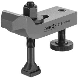 6316V Cranked clamp with adjusting support screw, complete with DIN 787, DIN 6340, DIN 6330B. Painted tempered steel. Slot with clamping bolt H* sim.