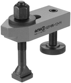 6314AV Stepped clamp with adjusting support screw, complete with DIN 787, DIN 6340, DIN 6330B. Painted tempered steel. Slot with clamping bolt H* sim.