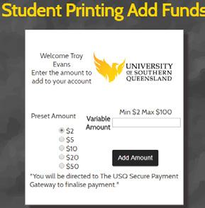 Additional credit can be added online or purchased from Omnia Books & Beyond. 1. Visit https://papercutprint.usq.edu.