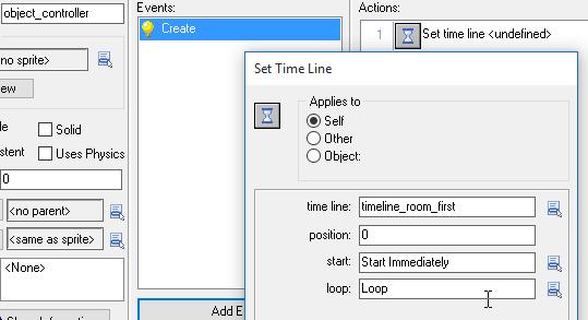 controls things. Add a Create event and place a Set Time Line action in it.