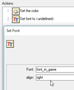 Then add a Set Font Choose your in game font and set it to align right
