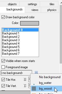 Select Background 1 and set it to be bg_curtain. It will automatically be on top of Background 0.