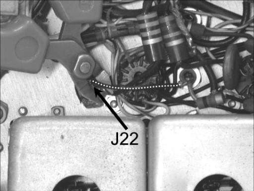 connect between J22 and J23 when the noise blanker is removed during KWM-2/2A servicing and alignment (Figure 7). Figure 7 Bypass Jumper Installed for Servicing 3.