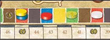 The yellow action: Buy production tokens With this action, the player can buy production tokens for 2-4 AP from the storage board. The AP cost of a production token equals the number on this token.