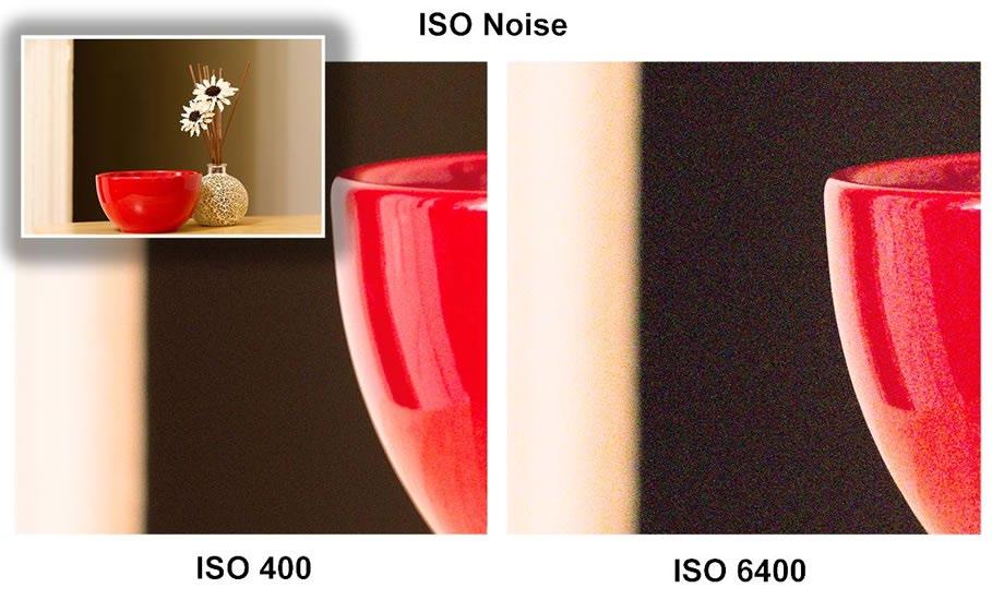Figure 2.8. A close-up crop showing noise produced at ISO 400 and ISO 6400. The full-crop image is shown in the inset.