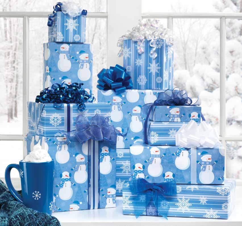WHIMSICAL Holidays EXTRA HEAVY 7271 JUMBO ROLL 7271 Snowman Blue Snowflakes