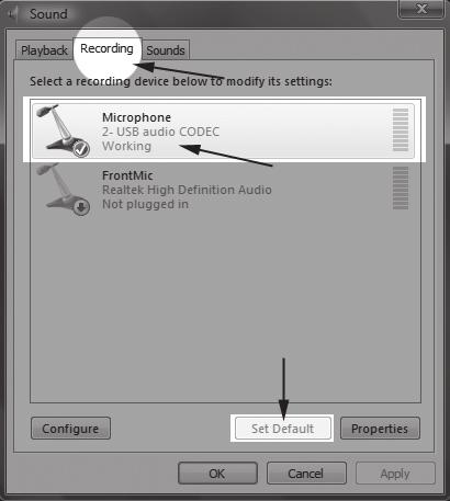To make further adjustments to the playback volume, double-click on the speaker icon labeled USB audio CODEC. Click on the tab labeled Levels.
