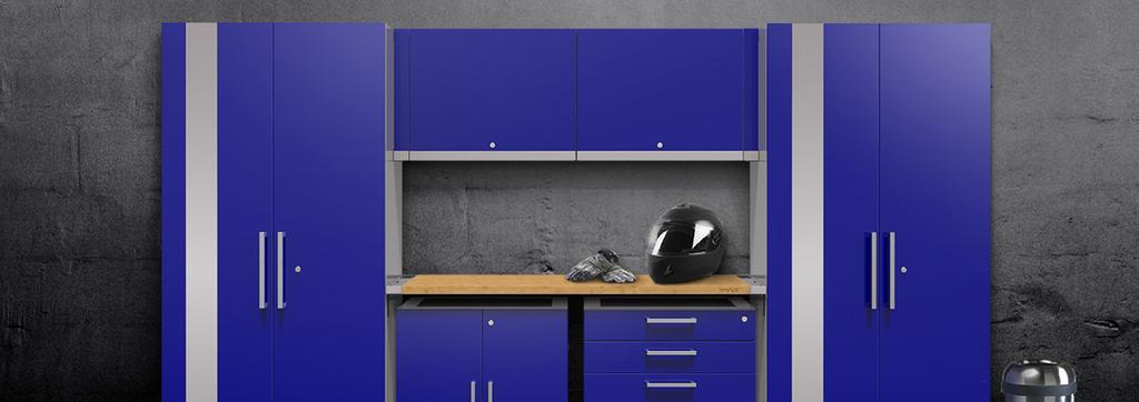 PERFORMANCE Worktops can be secured to the side of a locker to create an open workspace for pullup stools and chairs.