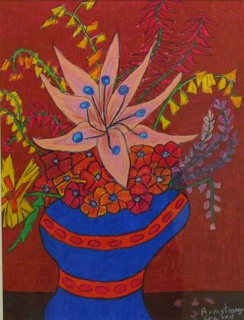 Title: Blue Vase Flowers Artist: Richard Armstrong Dimensions: 24 x 20 Oil pastel.