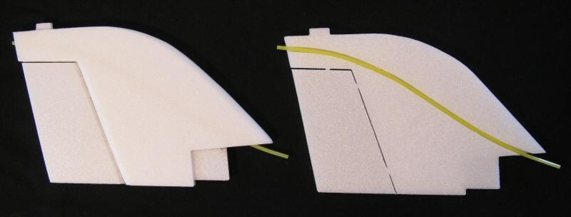 Photo at right shows the vertical stab center piece laminated to the vertical stab left side, as well as the placement of the  Photo
