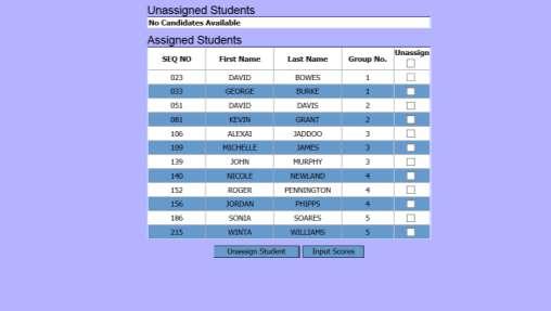 ii. Click on the Unassign Student tab the selected candidates will be returned to the unassigned pool and can now be placed in the desired group.