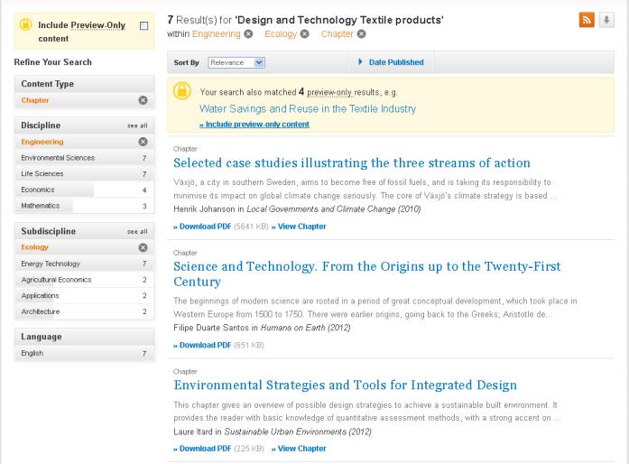 Pagina de rezultate - Exemplu de filtrare În imagine o secvenţă din pagina cu rezultele căutării capitolelor din