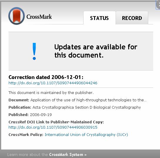 CrossMark - Versiune actualizată În exemplul din imagine documentul a fost