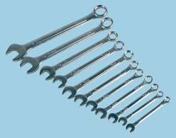 30 Standard Combination Wrench Sets Ì Forged from chrome vanadium steel, hardened and tempered Ì Chrome-plated for corrosion protection Ì Polished bi-hexagon ring and jaw offset at 15 Ì DIN 3113, ISO