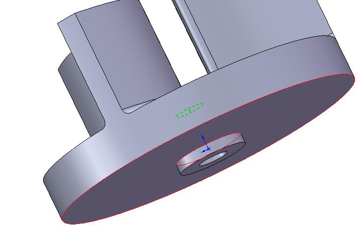 Select Extruded Cut from the features toolbar. 24. Cut out a 0.086 inch hole through the center of the part. 25.