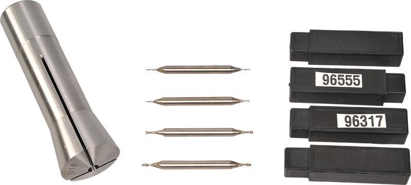 Engraver Tool Set (for Model 5600) (Optional) 5613-00 mills The Engraver Tool Set includes the following equipment: Two 0.79 mm (1/32 in) end mills, 4.76 mm (3/16 in) shank, 2 flutes Two 1.