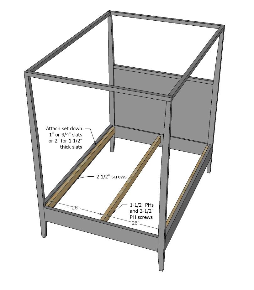 [21] The cleats to support the mattress need to be attached as well - but don't need to be finished. Attach outer cleats to the siderail, center cleat to the headboard/footboard.