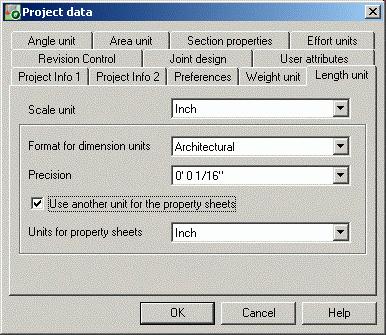 The Project unit tabs contain options for all standard AutoCAD units, including a field for the precision.