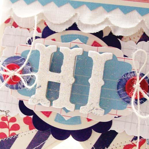 Cut piece into pennant shape using scissors. Stitch along edges if desired. 3. Adhere pennant piece to folded cardstock base. Trim card around pennant shape as needed. 4.