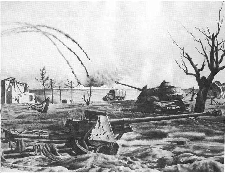 Canadian Military History, Vol. 2 [1993], Iss. 2, Art. 4 "German Anti-Tank Position. Guns 7.5 cm. PAK 40." Near Ortona, Italy, January 1944. From a watercolour by L.P. Harris.