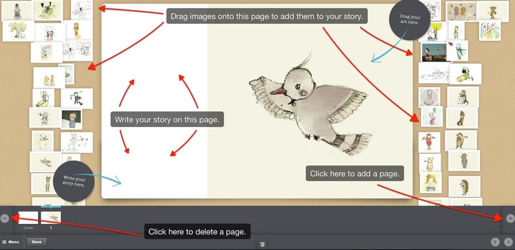 Once you choose the kind of book you want to write, a new page will open in which you can begin creating your book. o Below is what creating a Picture Book looks like.