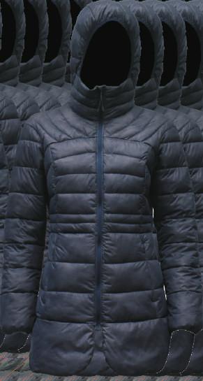 FLATKNIT zipper reducing the total weight and increasing the quality of the jacket *Various quilting lines creating an attractive look *Invisible two side pockets for
