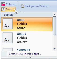 1. Clic pe butonul Colors din grupul Themes (apare meniul derulant din figura 3-28) 2. Faceţi clic pe Create NewTheme Colors. 3. Sub Colors Themes, faceţi clic pe butonul elementului culorii tematice pe care doriţi să îl modificaţi.