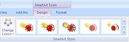 figura 3-44. Modificarea stilului diagramei Pentru a personaliza propriul stil, experimentaţi cu opţiunile disponibile în fila SmartArt Tools, grupul Format.