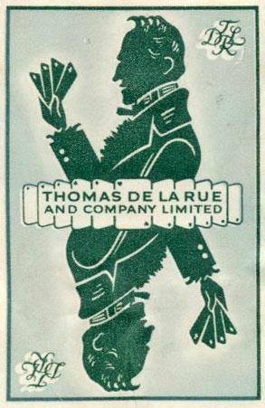 cropping. * The design is in a tête-bêche format and shows Thomas De La Rue with a hand of cards.